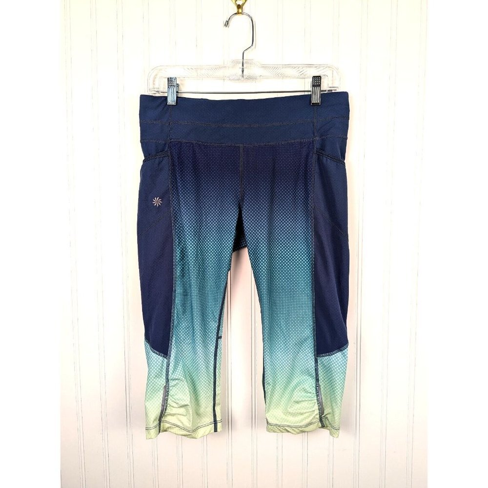 Athleta Dobby Be Free Fade Out Cycling Crop Leggings Size M Blue Women's